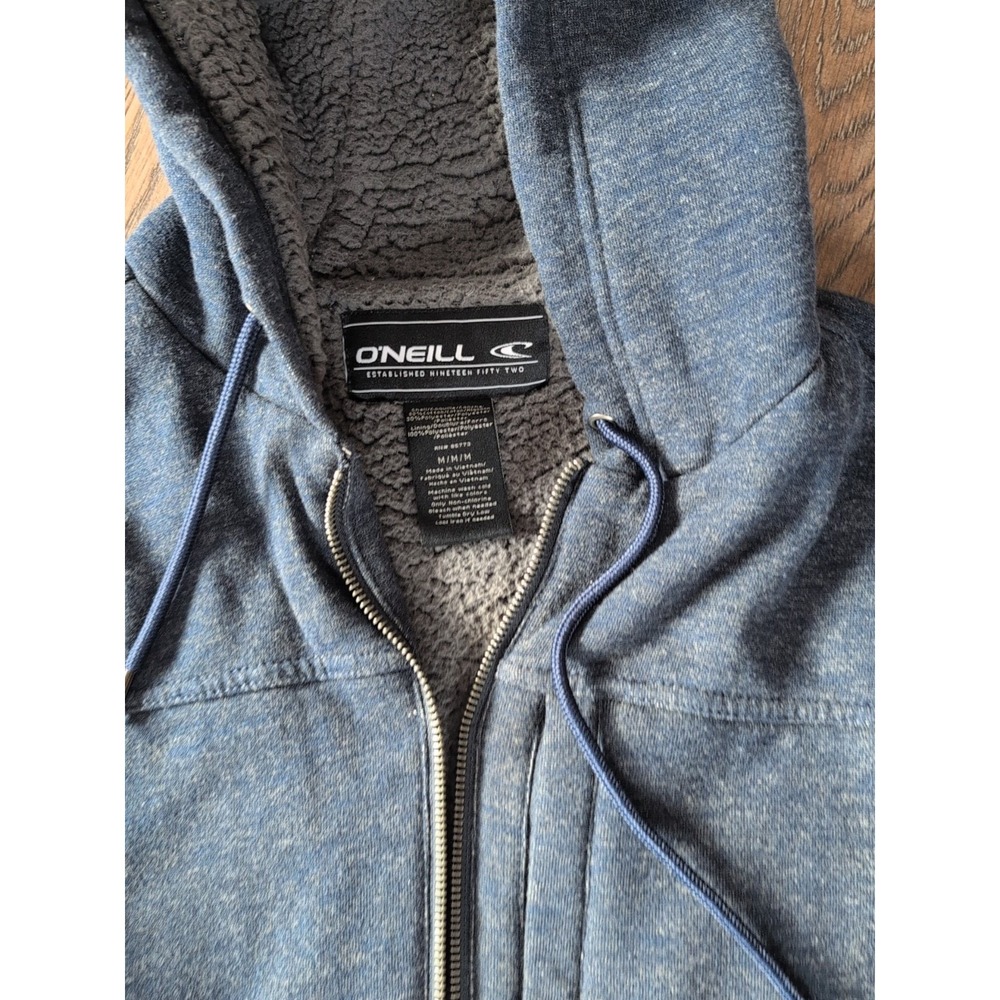 O'Neil Jacket Men's M Sherpa Fleece Hoodie Navy Full Zip Surf Skater Pockets Vtg - Picture 2 of 16